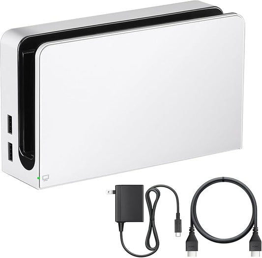 TV Dock Station with Ethernet LAN Port - 3 in 1 Replacement Switch and OLED TV Base Docking Set with Upgraded IC Module, Charger, HDMI Cable Accessories - Not for Switch 2 (White)