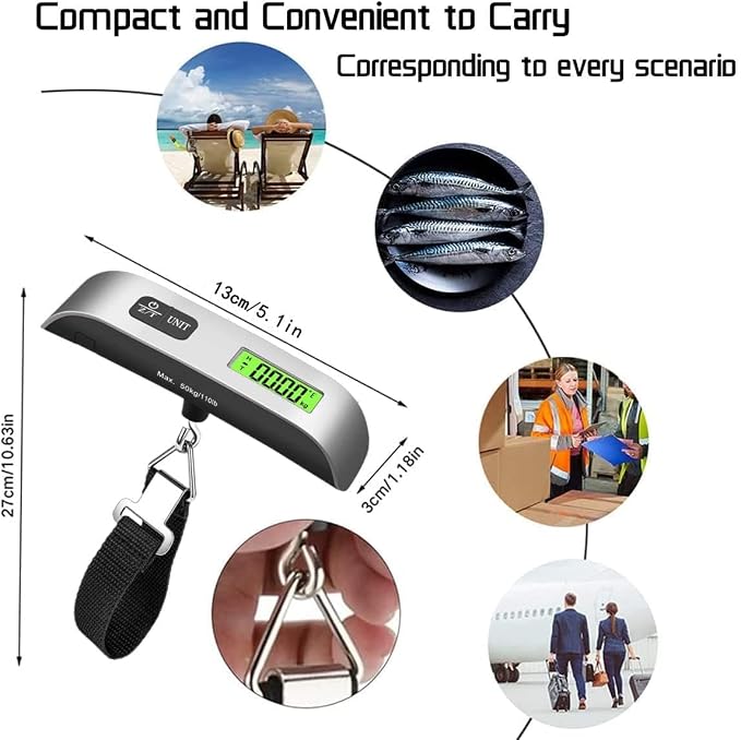 High Precision Luggage Scale - Portable Digital Suitcase Weight Scale with Hook, 110Lb/50Kg Capacity, Handheld Electronic Travel Scale for Easy Weighing
