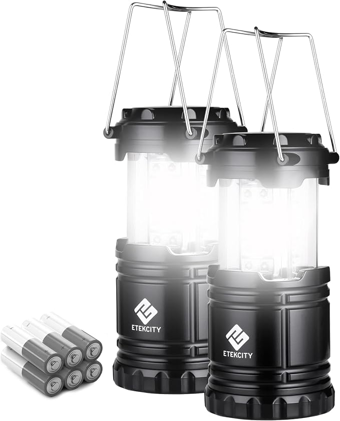 2 Pack LED Camping Lanterns, Consciot 1000LM Rechargeable Light and Etekcity 140LM Battery Powered Emergency Light