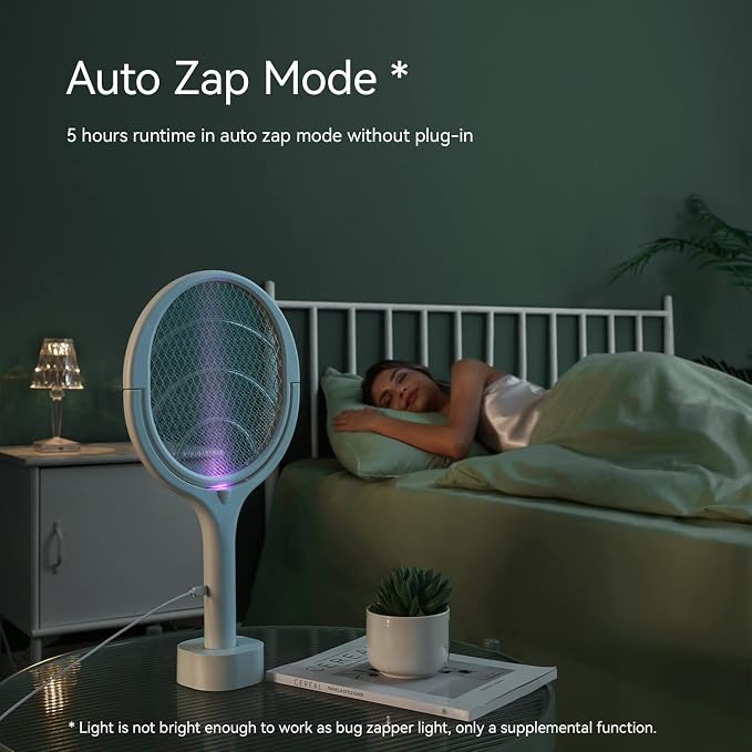 2 Pack BUGZILLA Electric Fly Swatter Racket Rotating Head Type-C Rechargeable Electric Bug Zapper Racket Mosquito Zapper Fly Zapper Racket Gnat Wasp Killer Indoor 2 Pack