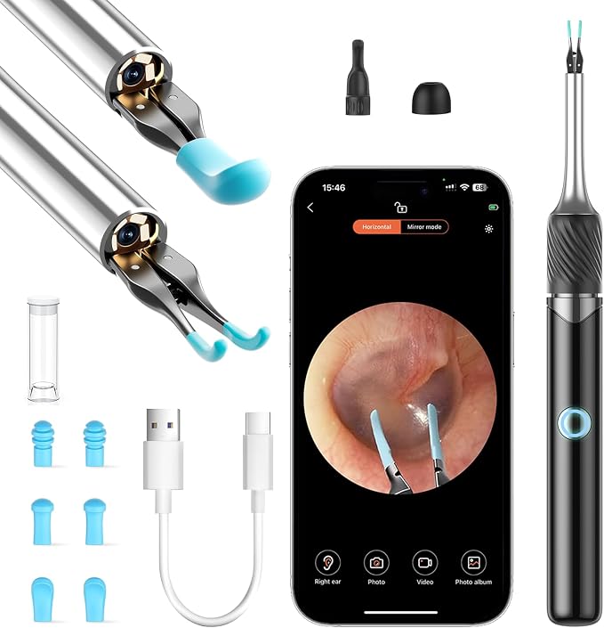 Ear Wax Removal, Ear Camera with Omnidirectional Tweezers, Otoscope with 1080P Camera, Ear Wax Removal Kit with 6 Ear Pick