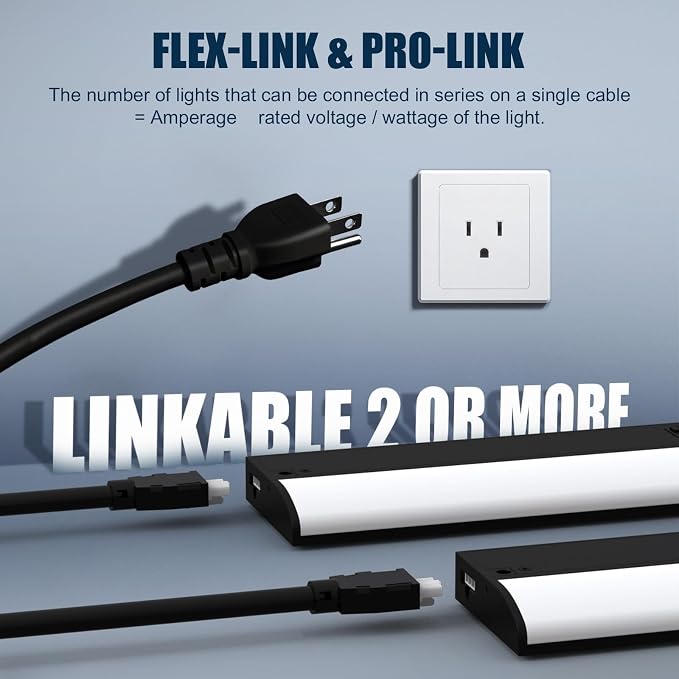 36 Inch LED Under Cabinet Light, Plug in Kitchen Lighting, 3CCT Selectable (3000K/4000K/5000K), CRI94 High Color Accuracy, Linkable, Slim Design Dimmable, Black