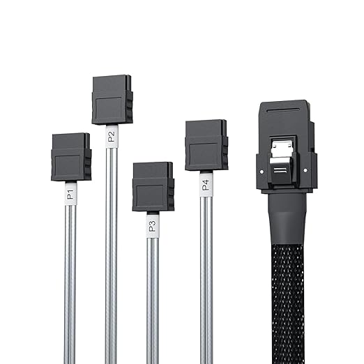 10Gtek MiniSAS SFF-8087 Fan-Out Cable Breakout to 4xSATA, 6Gbps High-Speed Cable for RAID Controllers, Servers & Storage Enclosures, 0.5-m(1.6ft)
