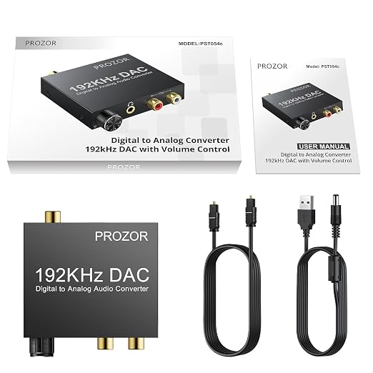 PROZOR 192KHz Digital to Analog Audio Converter Optical to RCA Adapter Upgrade Volume Adjustable DAC with Optical Cable, SPDIF TOSLINK to Stereo L/R & 3.5mm Jack Converters