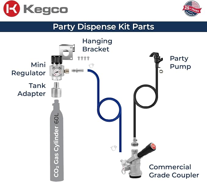 Kegco Single Faucet CO2 Party Dispense Kit with Mini Regulator