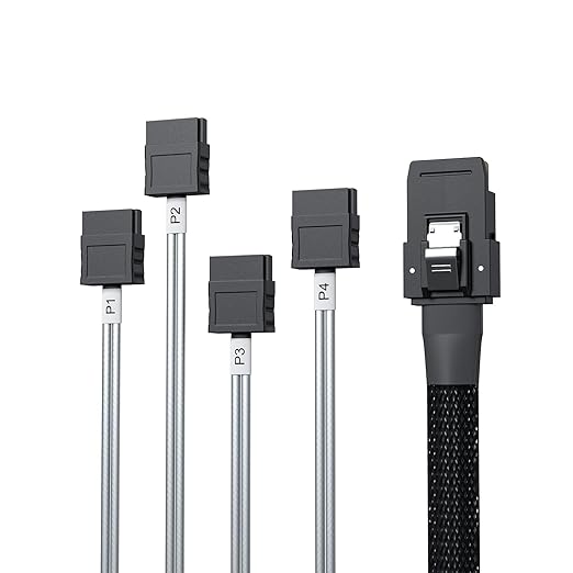 10Gtek MiniSAS SFF-8087 Fan-Out Cable Breakout to 4xSATA, 6Gbps High-Speed Cable for RAID Controllers, Servers & Storage Enclosures, 0.75~0.8m(2.46~2.62ft)