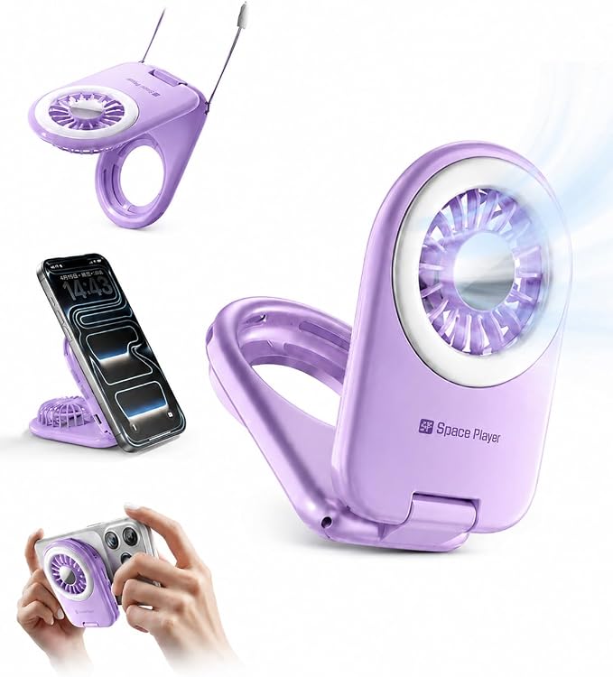 MagSafe Magnetic Cooling Fan for iPhone & Android, Space Player Portable Phone Cooling Fan with LED Light, Rechargeable Mini Handheld Fan, 3-in-1 Magnetic Desk Fan for Gaming, Travel & Outdoor Purple