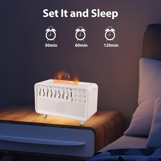 White Noise Machine with Humidifier, Essential Oil Diffuser & Bluetooth Speaker, Portable Night Light, 8 Natural Sounds Style Mixer with Auto-Off Timer for Baby, Kids, Adults, Bedroom, Office