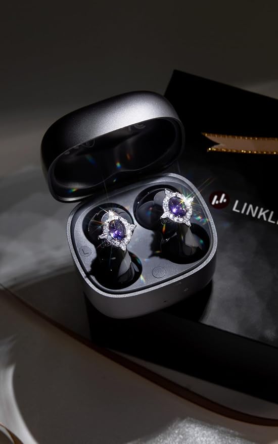 Linklike Most Comfortable Jewelry Open Ear Clip-on Earbuds with Zircon Earrings [All-in-One Storage] [Patented 0-Pressure] [Longest 70H Playtime] [Master-Tuned Hi-Res LDAC] Ideal Gift for Women, Gray