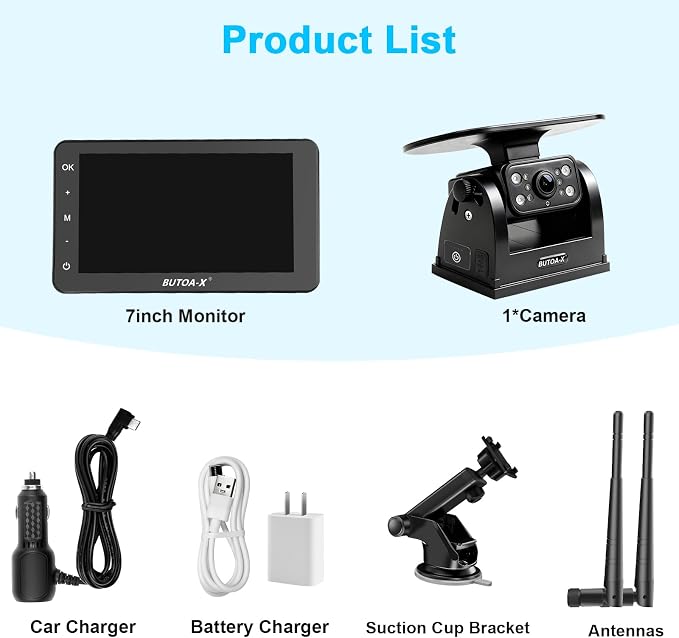 X7 Wireless Solar Magnetic Backup Camera for RV Truck - 15000mAh Battery Magnetic Hitch Camera 7” Monitor 320FT Range - 5th Wheel Hitch Gooseneck Travel Boat Horse Trailer Truck
