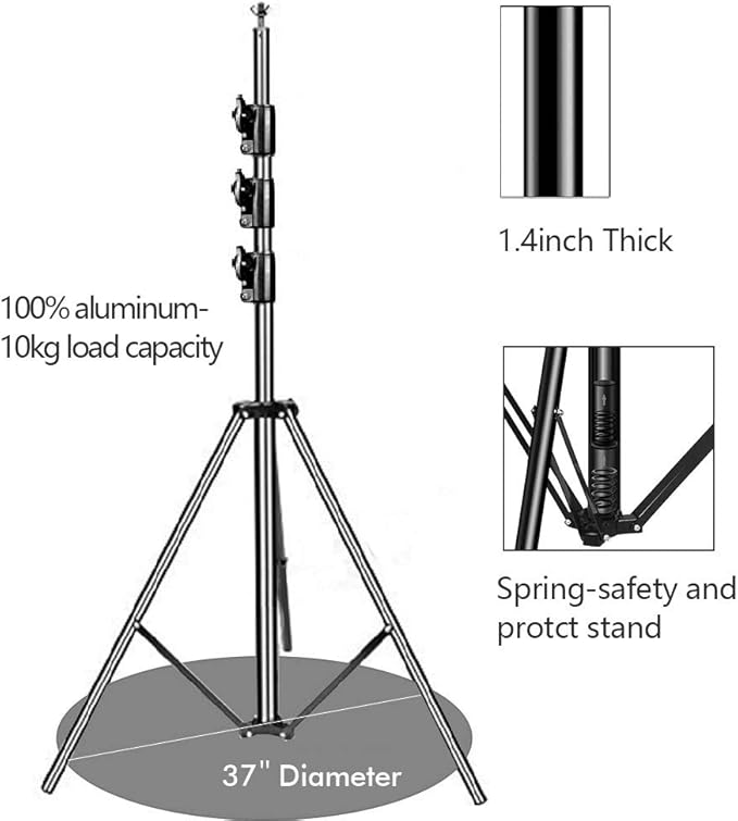 HYJ-INC 10 x 10Ft Photo Video Studio Heavy Duty Adjustable Muslin Backdrop Stand Background Support System Kit for Photography with Carrying Bag，4 Pcs Spring Clamps