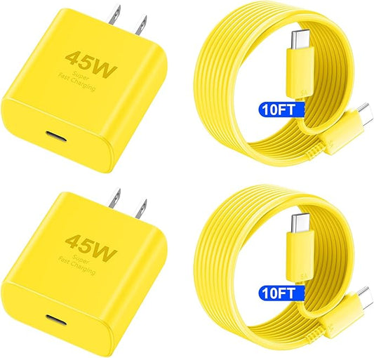 Phone 17 16 Pro Max Charger Fast Charging, 45W USB C Phone 17 16 Super Fast Charger Block with 10ft Long Type C Charging Cable Cord for i.Phone 17 Pro Max/17 Pro/17 Air/17/16/16Pro/16 ProMax-Yellow