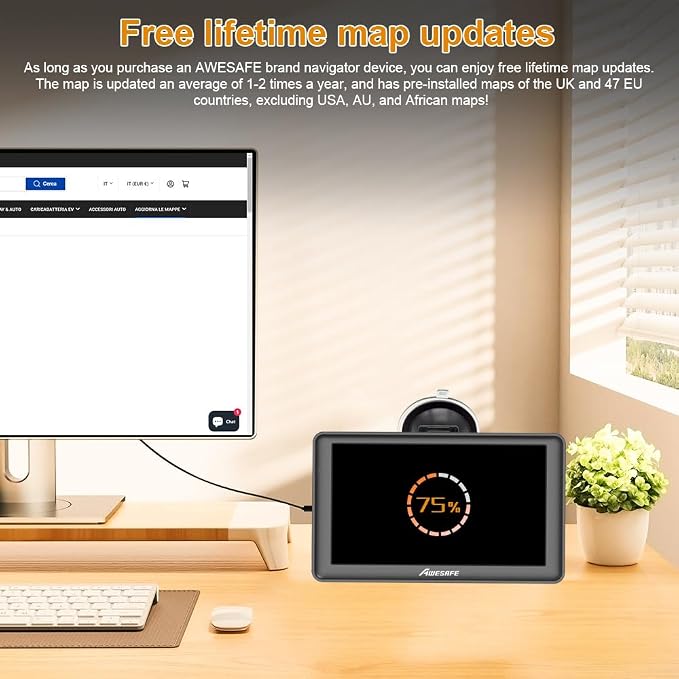 AWESAFE GPS Navigator for Car 7 inch Touch Screen Voice Prompts Turn Direction Speed Limit Warning Free Update Map
