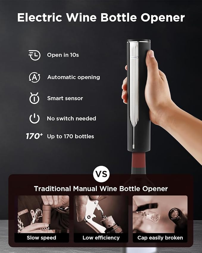 Newise Luxury Automatic Electric Wine Opener with Charging Base, Built-in Foil Cutter - Rechargeable Wine Bottle Opener | Gift for Wine Lovers