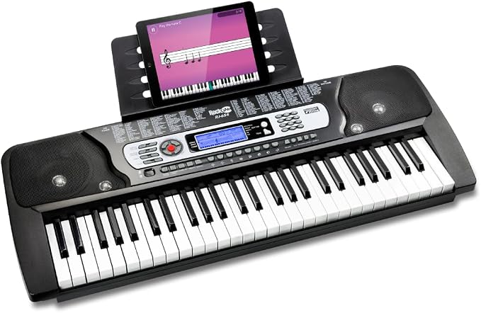 RockJam 54 Key Keyboard Piano with Power Supply, Sheet Music Stand, Piano Note Stickers & Lessons