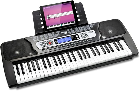 RockJam 54 Key Keyboard Piano with Power Supply, Sheet Music Stand, Piano Note Stickers & Lessons