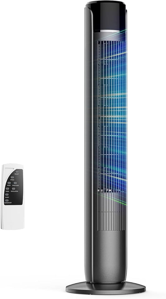 OLIXIS Tower Fan for Bedroom, 60°Oscillating Fan with Remote, 25ft Far, 28dB Quiet Electric Standing Fan, 12 H Timer, 5 Speeds, 4 Modes, Bladeless Floor fan for Home, Office, Indoor, 36 Inch