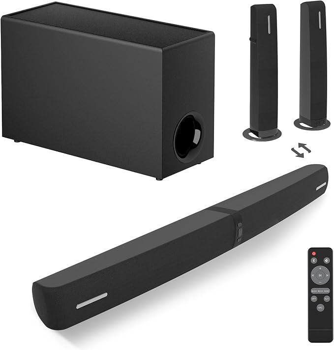 Sound Bar with Subwoofer, 110W Sound Bar for Smart TV with Adjustable Deep Bass & Volume Boost & 3 Equalizer Modes, Bluetooth/ARC/Opt/AUX, Detachable Soundbar for TV/PC/Gaming/Projectors
