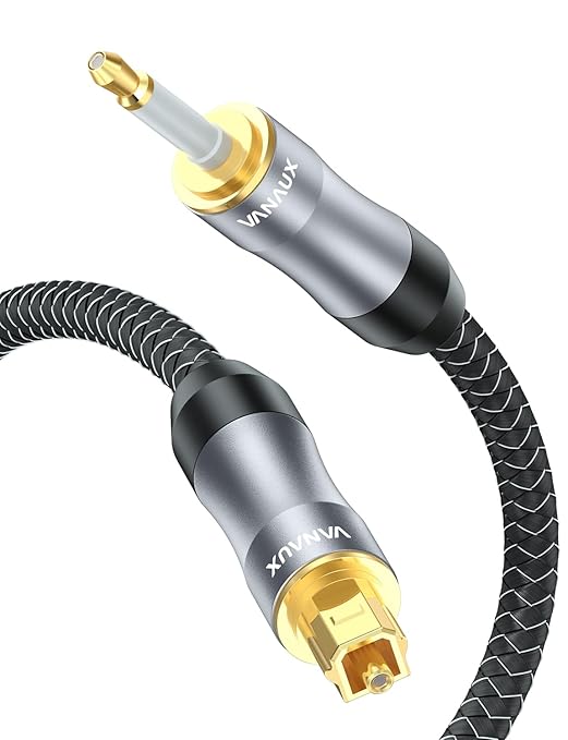VANAUX Toslink to Mini Toslink Digital Optical Cable,S/PDIF Fiber Optic Audio Cable,24K Gold Plated for TV,Soundbars,Stereo Systems【Not A 3.5mm Auxiliary Plug】(3ft/1m)