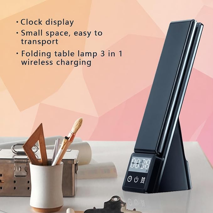 AYI Multi-Functional Wireless Charging Lamp with LED Display, Alarm Clock, 3 Color Light Modes, Foldable & Portable, 15W Fast Wireless Charger Stand for Smartphones, Smartwatches, Earbuds, N61 White.