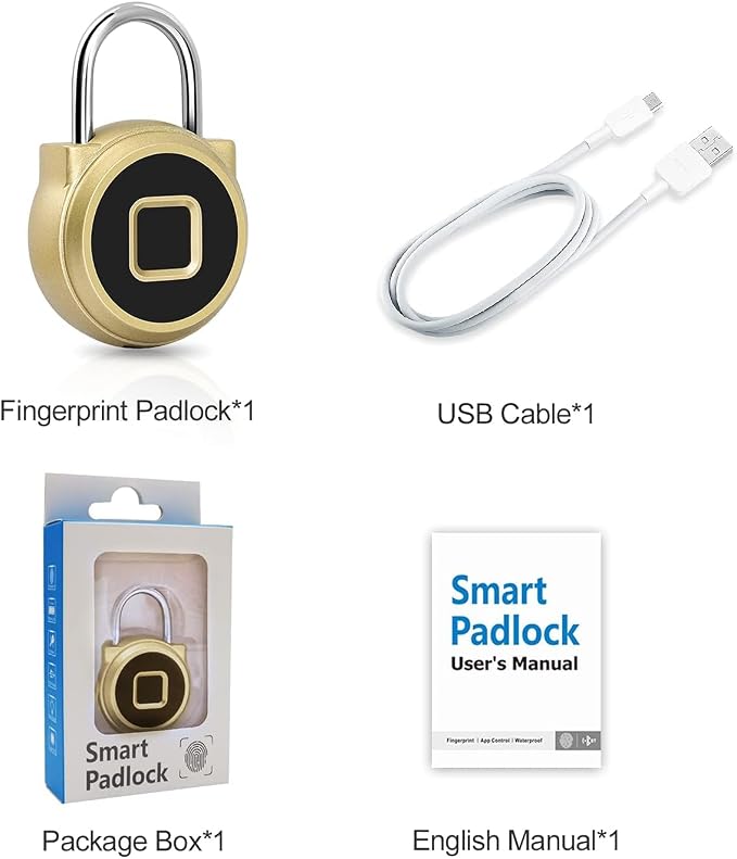 Gym Locker Padlock eLinkSmart Fingerprint Padlock with 1000+ App User - Outdoor Waterproof Security Smart Lock for Gym Locker Backpack Gun Case Field Box Gold Support iOS Watch
