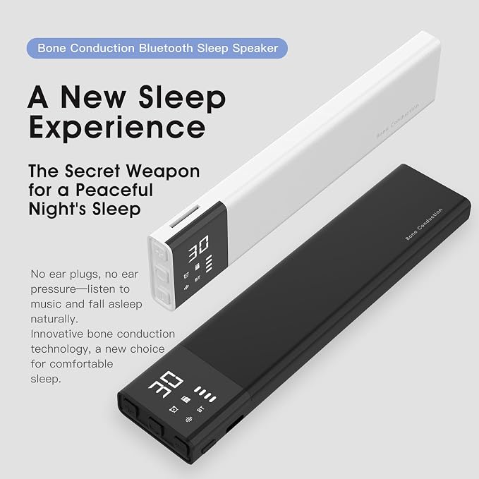 Under Pillow Bone Conduction Sleep Speaker - Bluetooth White Noise Machine with Display, 36 Sleep Sounds, Timer & TF Card, Ideal for Side Sleepers & Those with Sleep Difficulties