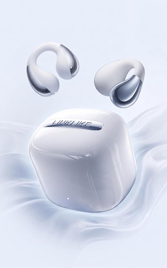 Linklike Most Comfortable Open Ear Clip-on Earbuds [Patented Zero Pressure & Top Hi-Fi] Hi-Res LDAC, 40H+ Battery, AI Clear Calls & No Sound Leakage, Ultralight 5g Fit for All Ears, Ideal Gifts-White