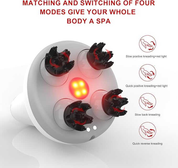 Electric Cordless Hair Scalp Massager for Hair Growth, Handheld Hair Kneading Scrubber with Red Light, Deep Clean Scalp Scrubber, Portable Head Scratcher for Stress Relax, Gifts for Parents
