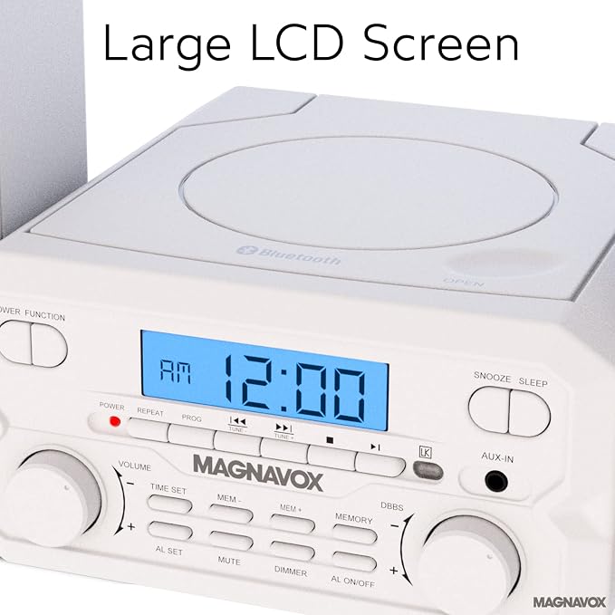 Magnavox 3-Piece Compact CD Shelf System with Digital FM Stereo Radio, Bluetooth Wireless Technology, and Remote Control in Silver | LCD Display | AUX Port Compatible