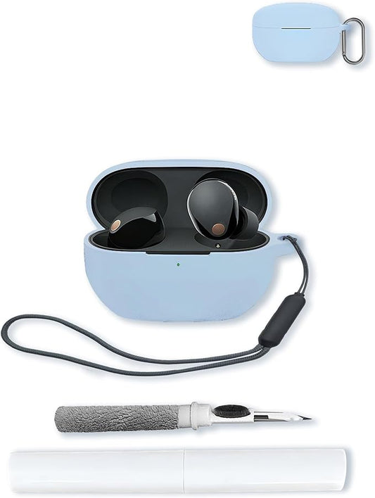 Case for Sony WF-1000XM5 Wf Xm5 Wireless Noise Cancelling Earbud,Soft Protective,BOVUGAC Silicone Case Cover with Keychain & Cleaning Kit & Lanyard for Sony Wf Xm5 Earbuds-SkyBlue