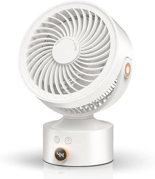 Desk Fan Small Oscillating for Bedroom, 9 Inch Quiet Desk Fan Air Circulator with 3 Speeds, 4H Timer, Rechargeable Desk Fan for Office/Dorm/Room-White