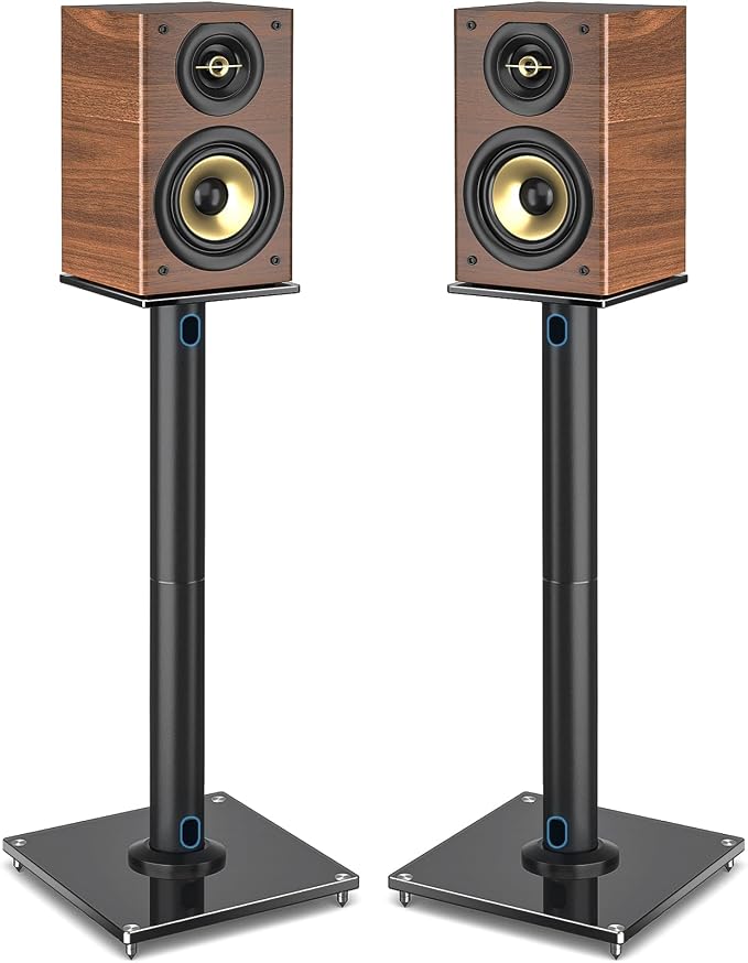 Rfiver Upgraded 45° Swivel Speaker Stands Pair for Surround Sound, Heavy Duty 28 Inch Bookshelf Speaker Stand Each Holds 22lbs Large Speaker, Floor Speaker Stand Built-in Cable Management, 1 Pair