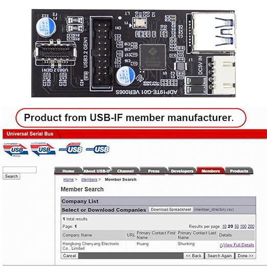 NFHK Type-C USB-C & 19/20Pin Header to USB 3.0 20Pin & Type-E Dual Ports Female PCBA Type Adapter Splitter HUB 5Gbps