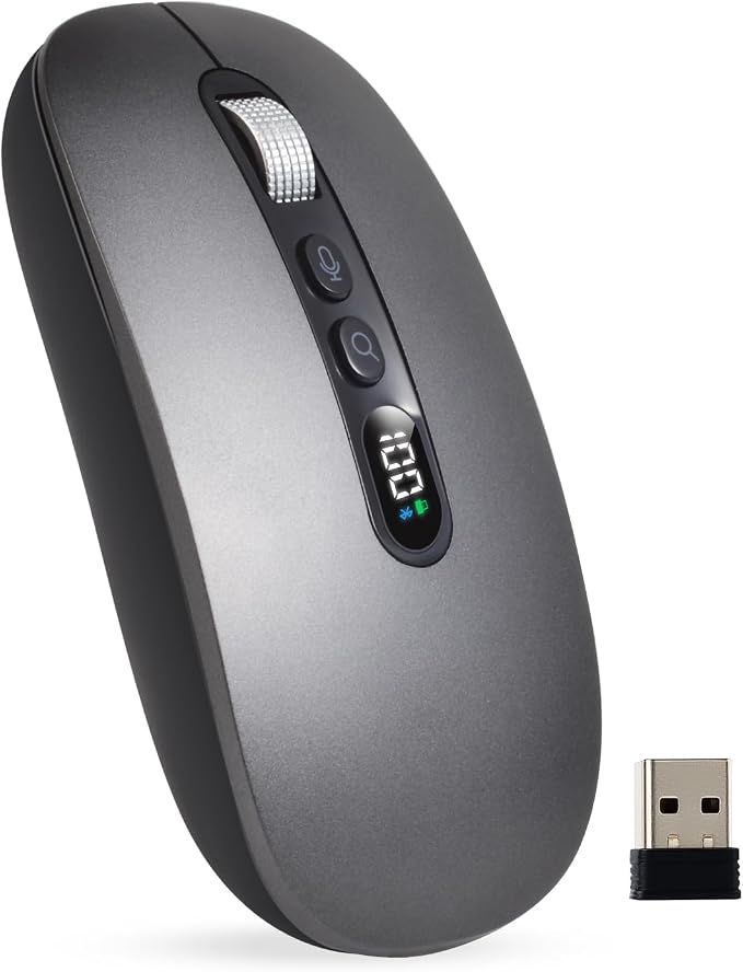 AI Wireless Mouse with Voice-to-Text & 200+ Language Translator, Bluetooth 5.0 Wireless Silent Mouse for MacBook/PC/Laptop,USB-C Rechargeable, Smart AI Writing for Office & Meetings