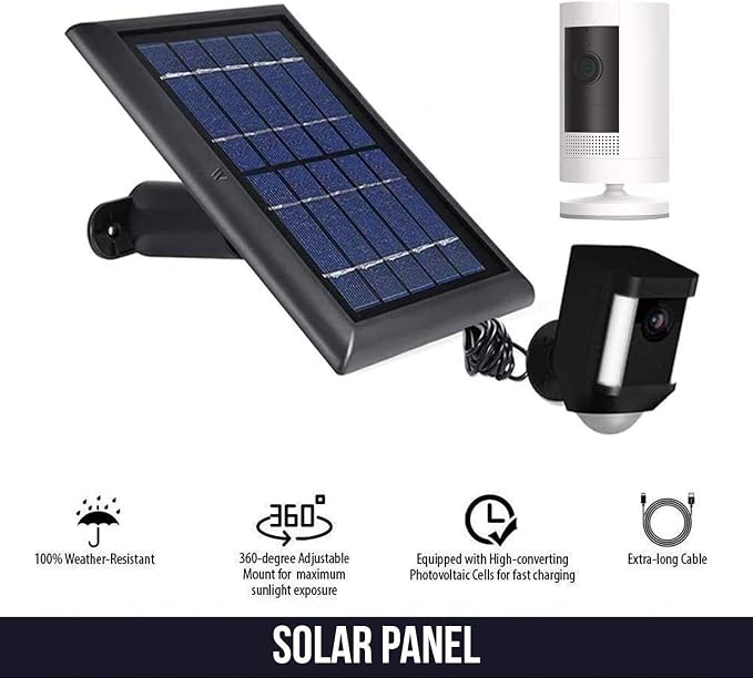 Wasserstein Bundle - Bird Feeder Camera Case & Black Solar Panel (2W 5V) Compatible with Ring Stick Up Cam Battery (Camera NOT Included)