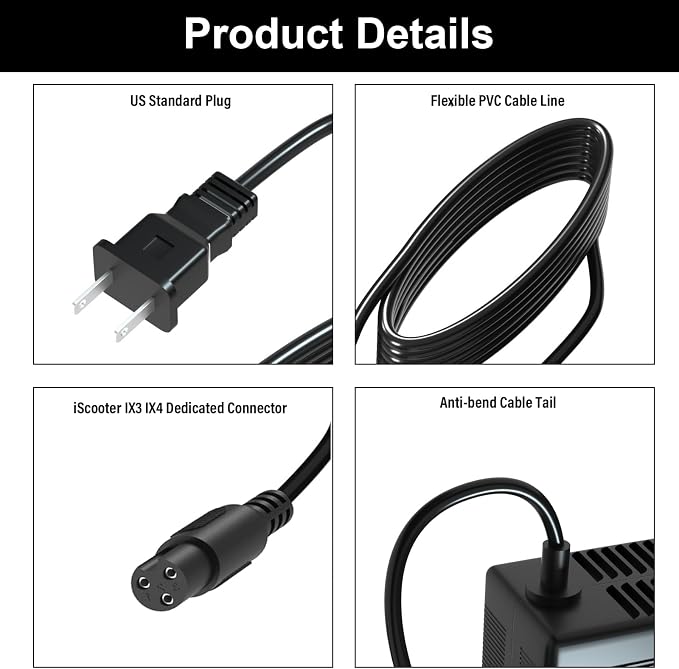 54.6V Charger for iScooter 48V Li-ion Battery Compatible with iScooter IX3 IX4 48V Battery Power Adapter Cord