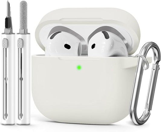 for AirPods 4 Case 2024 Come with Cleaner Kit,Soft Silicone Protective Cover for Apple AirPods 4th Generation Cases with Keychain,Compatible with AirPod 4 Case for Women Men-Beige