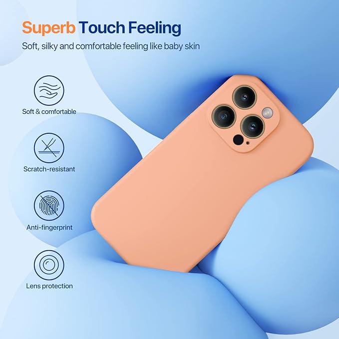 Miracase Designed for iPhone 14 Pro Max Phone Case with Screen Protector,[Upgraded Enhanced Camera Protection],Shockproof Liquid Silicone Case with Microfiber Lining,6.7 inch, Melon Orange