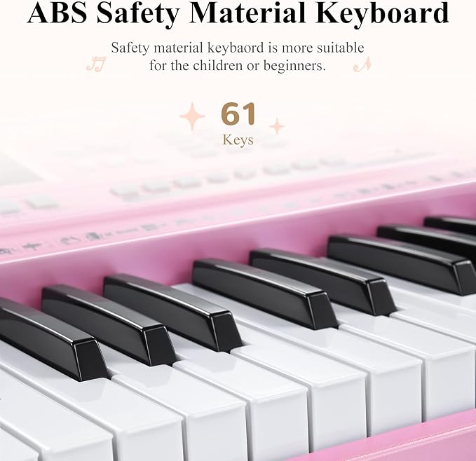 Eastar Electronic Keyboard Piano Kit 61 Key for Beginner, Children Digital E Piano with Stand, Bench, Music Stand and Microphone, Pink, Musical Instrument Birthday Gifts for Kids Girls Daughter