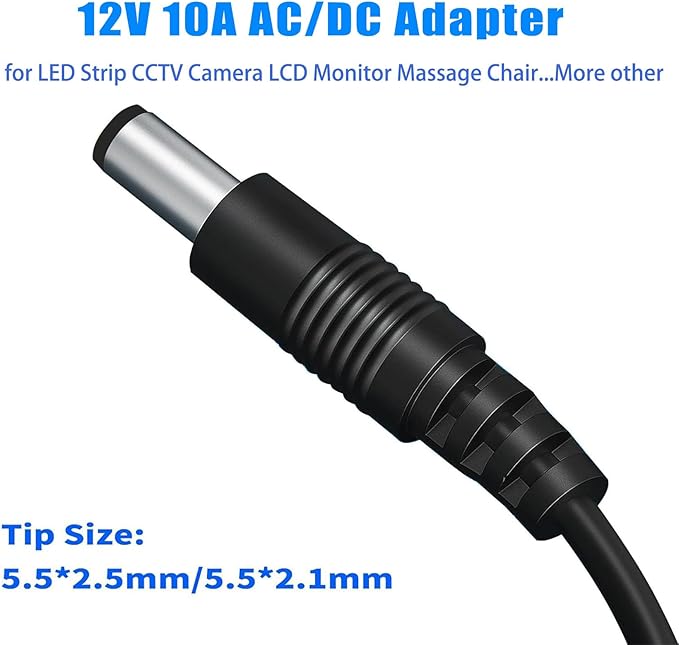 12V 10A AC to DC Adapter for 5050 3528 LED Strip Light Driver CCTV Cameras 3D Printer Security System LCD Monitor,12 Volts 10 Amps Power Transformer 5.5x2.5mm&5.5x2.1mm Pump Desktop AC to DC Converter