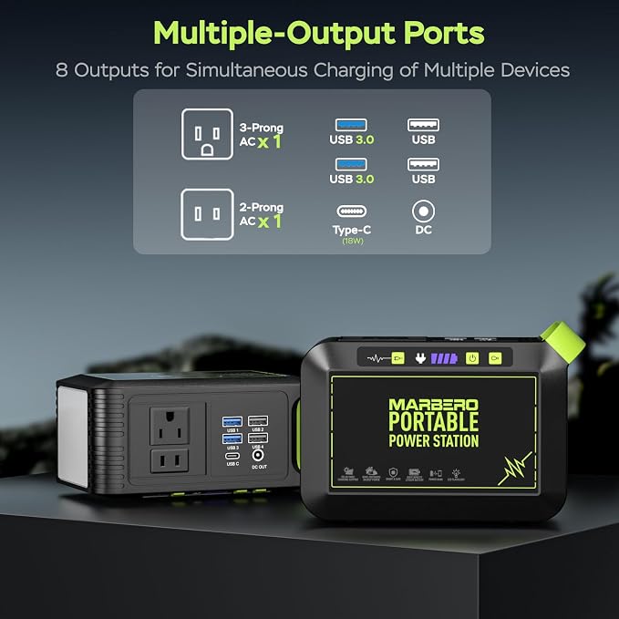 MARBERO 80W Solar Powered Generator with Panels 25W Included, 88.8Wh Portable Power Station with AC Outlet 120W Peak Fast Charging 110V for Camping Outdoor Home Backup Backup RVs
