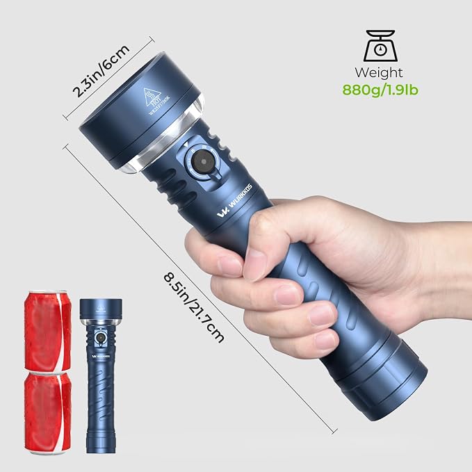 Wurkkos TS27 Rechargeable High Lumen Flashlights, 3200LM 2772Feet Long Throw Super Bright Flashlight,Bidirectional Lighting 300-hour Ultra-Long Flashlights for Camping,Exploration,Work(Blue)
