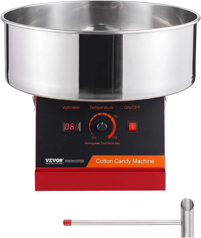 VEVOR Cotton Candy Machine Commercial, 1000W Electric Floss Maker with Stainless Steel Bowl, Sugar Scoop, Storage Drawer, Perfect for Home, Carnival, Kids Birthday, Family Party, Red