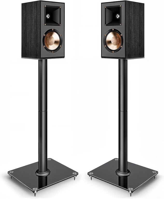 Speaker Stands Pair, 30" Fixed Height, 55lbs Weight Capacity, 11.8" Base, Cable Management, Freestanding Speaker Floor Stand for Surround Sound, Tempered Glass Base