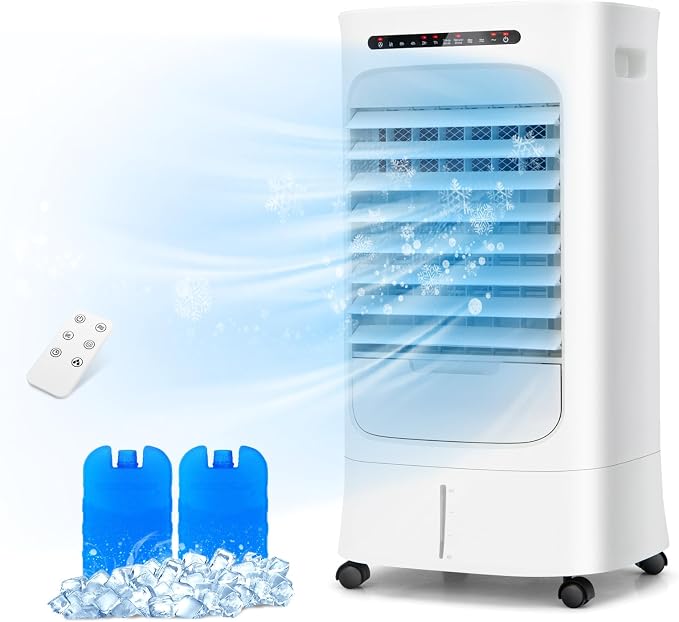 DORTALA Evaporative Air Cooler, Portable Cooling Fan with Remote, 15H Timer, 63° Oscillation, 3 Modes, 3 Speeds, 2.6 Gal Water Tank, Personal Swamp Cooler for Bedroom Home Office Dorm
