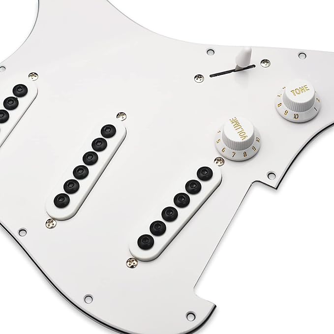 SAPHUE Prewired ST Pickguard Coil Pickups Adjustable Big Screws Loaded Electric Guitar Pickguard for Fender Strandard Straocaster Guitar Parts (SSS,White)