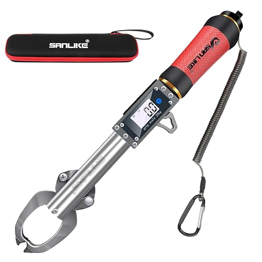 SANLIKE 55LB Digital Fish Gripper Stainless Steel Waterproof Fishing Scale | One-button control, sealed waterproof structure, dual unit switch, no fish injury design for saltwater freshwater angling