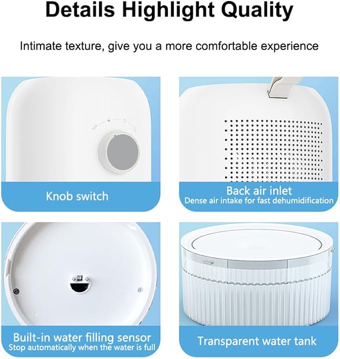 Dehumidifier for Home (300 Sq.Ft), Small Dehumidifiers with Auto Shut Off, Ideal for Closet Bedroom Bathroom RV T1-WHITE Upgrade