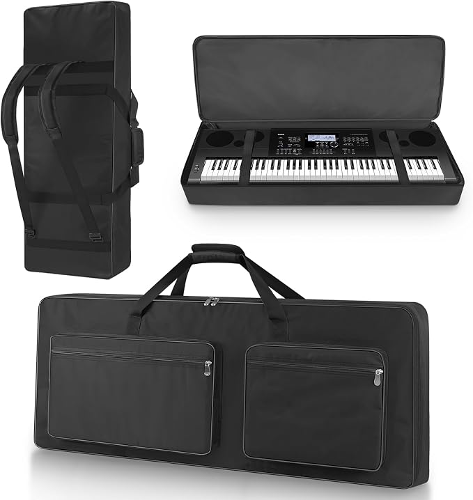 76 Key Piano Keyboard Case Bag 46.46" x 5.11" x 17.91"，Portable Padded Keyboard Gig Bag with Handles and Adjustable Backpack Straps with 4-Pocket for Keyboard Accessaries (Black)