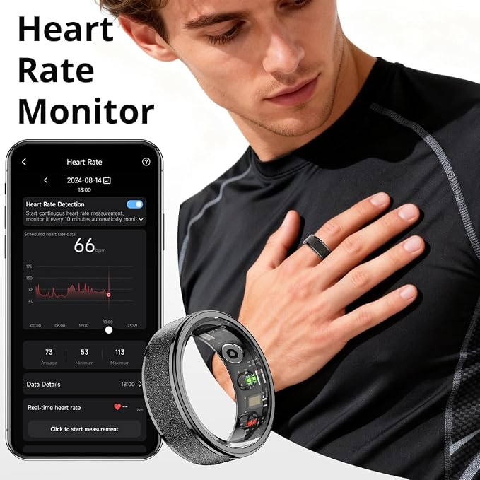 COLMI R10 Smart Ring, Smart Health Ring for Women, Features Heart Rate, Blood Oxygen, Pedometer, and Fitness Tracker, Smart Ring Womens, No Subscription Fee. (Black, 7#)